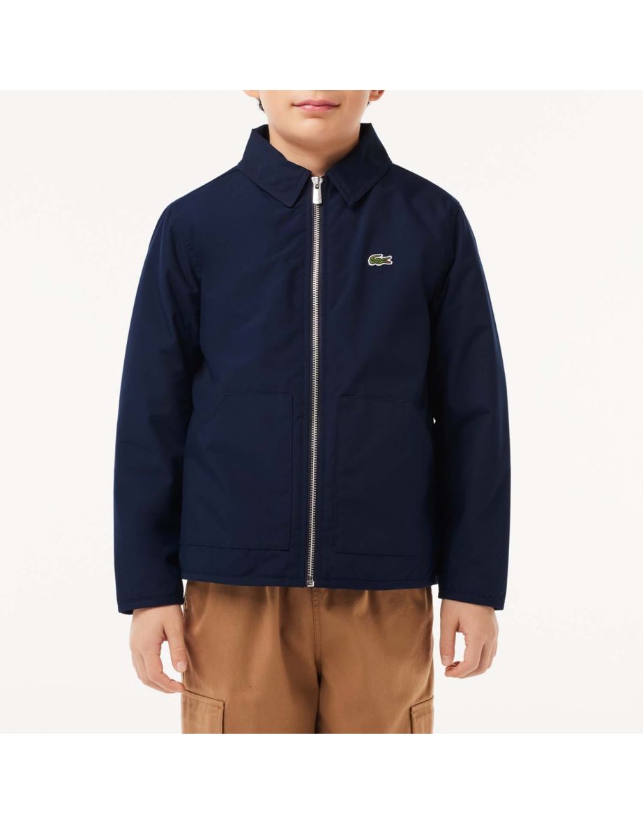Giacca Lacoste Juniors blu con zip in taffetà e tasche applicate