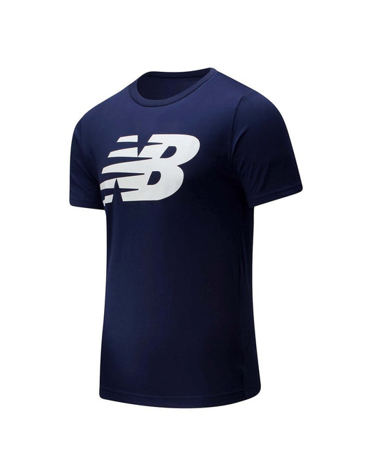 Camiseta masculina de manga curta de algodão com logotipo NB da New Balance Classic em azul-marinho