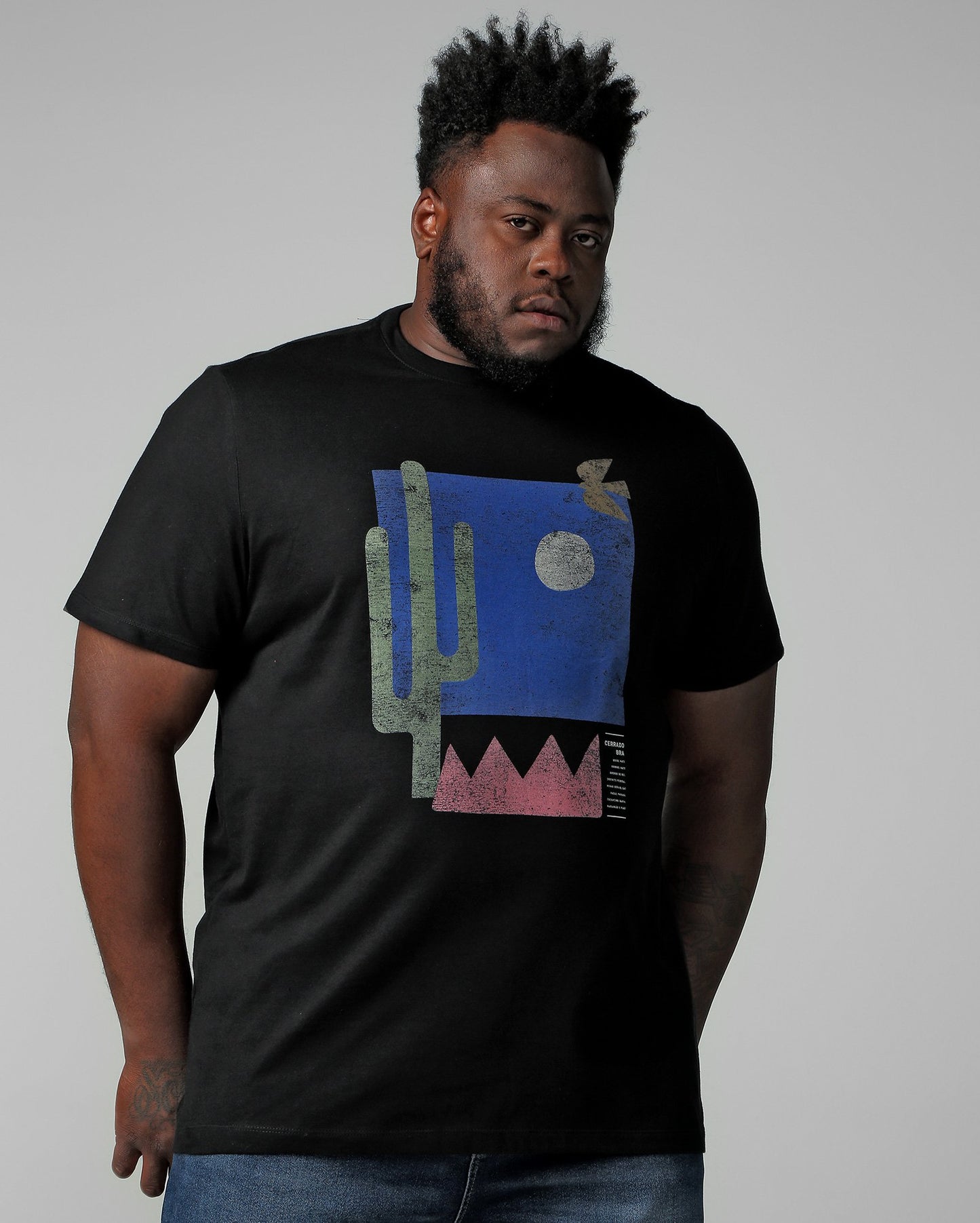 Camiseta Masculina Plus Size Manga Curta Cerrado Preto Allman By Riachuelo