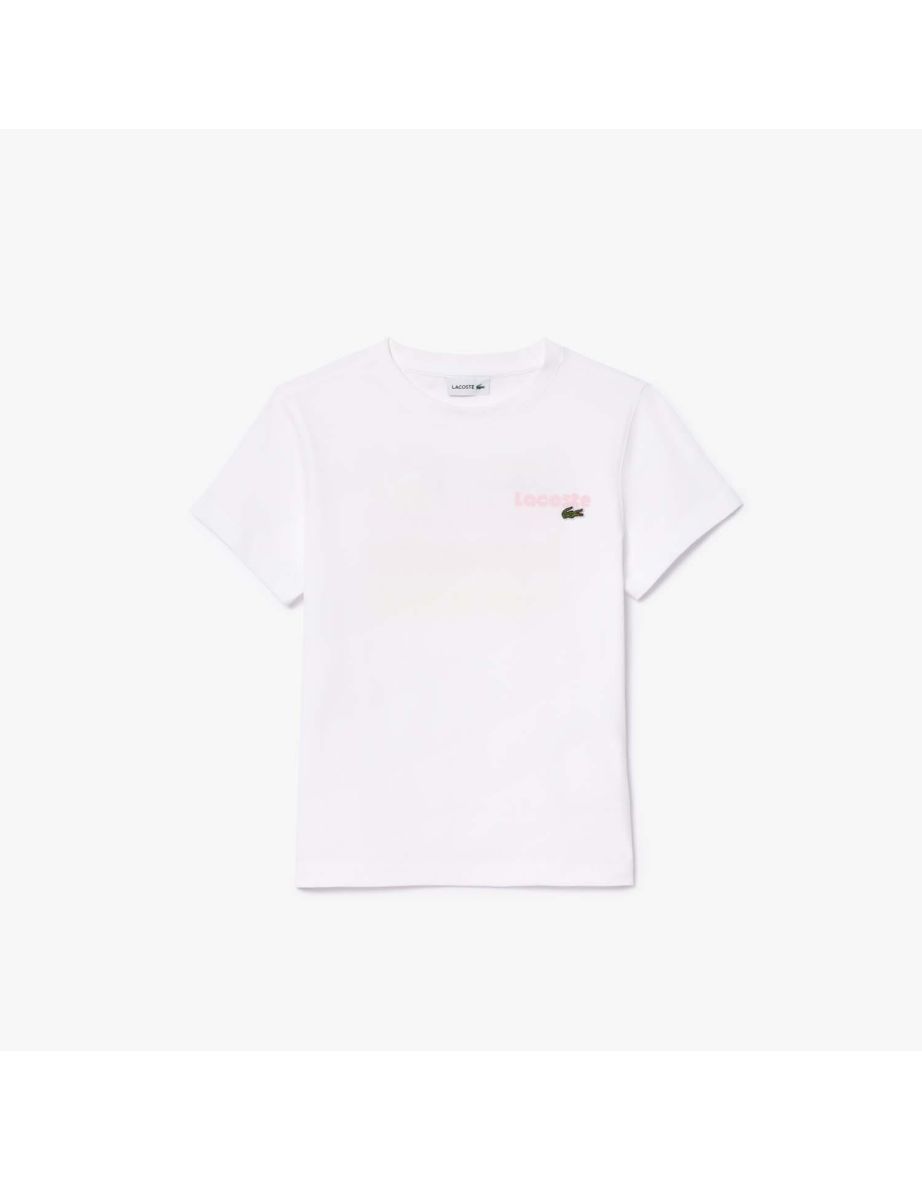Maglietta Lacoste Juniors in cotone stampato da bambino in bianco