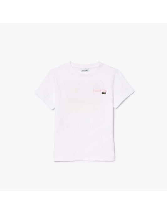 Maglietta Lacoste Juniors in cotone stampato da bambino in bianco