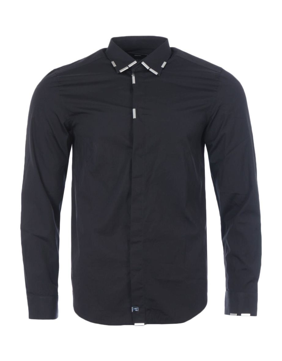 Camisa de popelina de algodón Diesel Sene con detalles metálicos, negra, para hombre