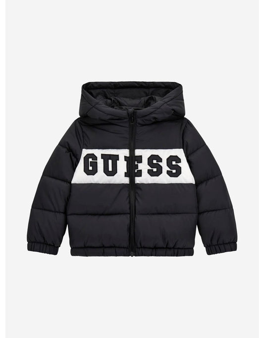 Giacca Puffer con logo nero da ragazzo