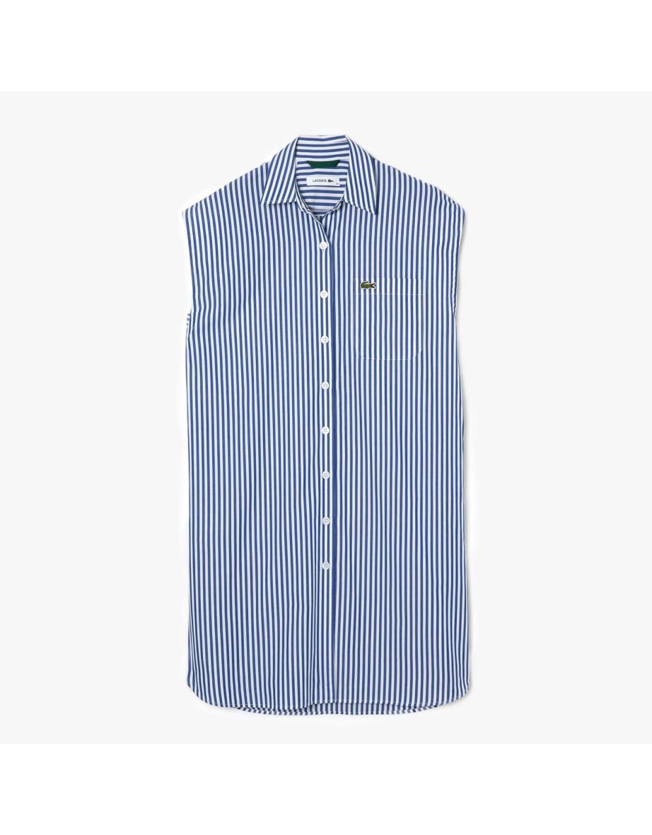 Vestido Lacoste feminino de popeline listrado, sem mangas e com ajuste solto - Amarelo
