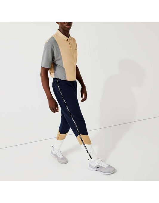 Pantaloni Lacoste Signature Stripe Colorblock da uomo in blu