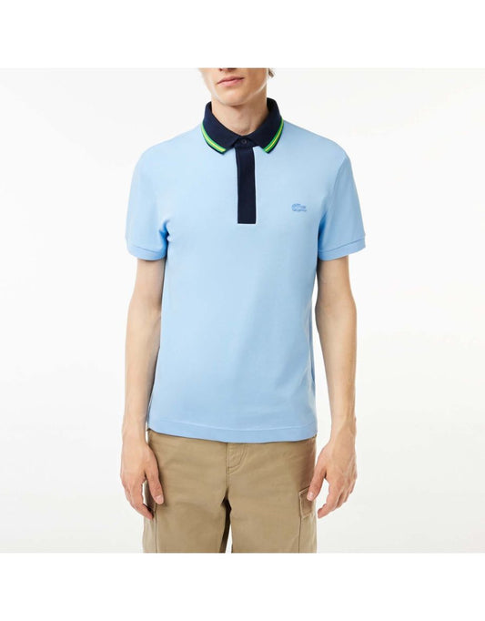 Camisa Polo Lacoste Paris Regular Fit Masculina com Gola Contrastada em Azul