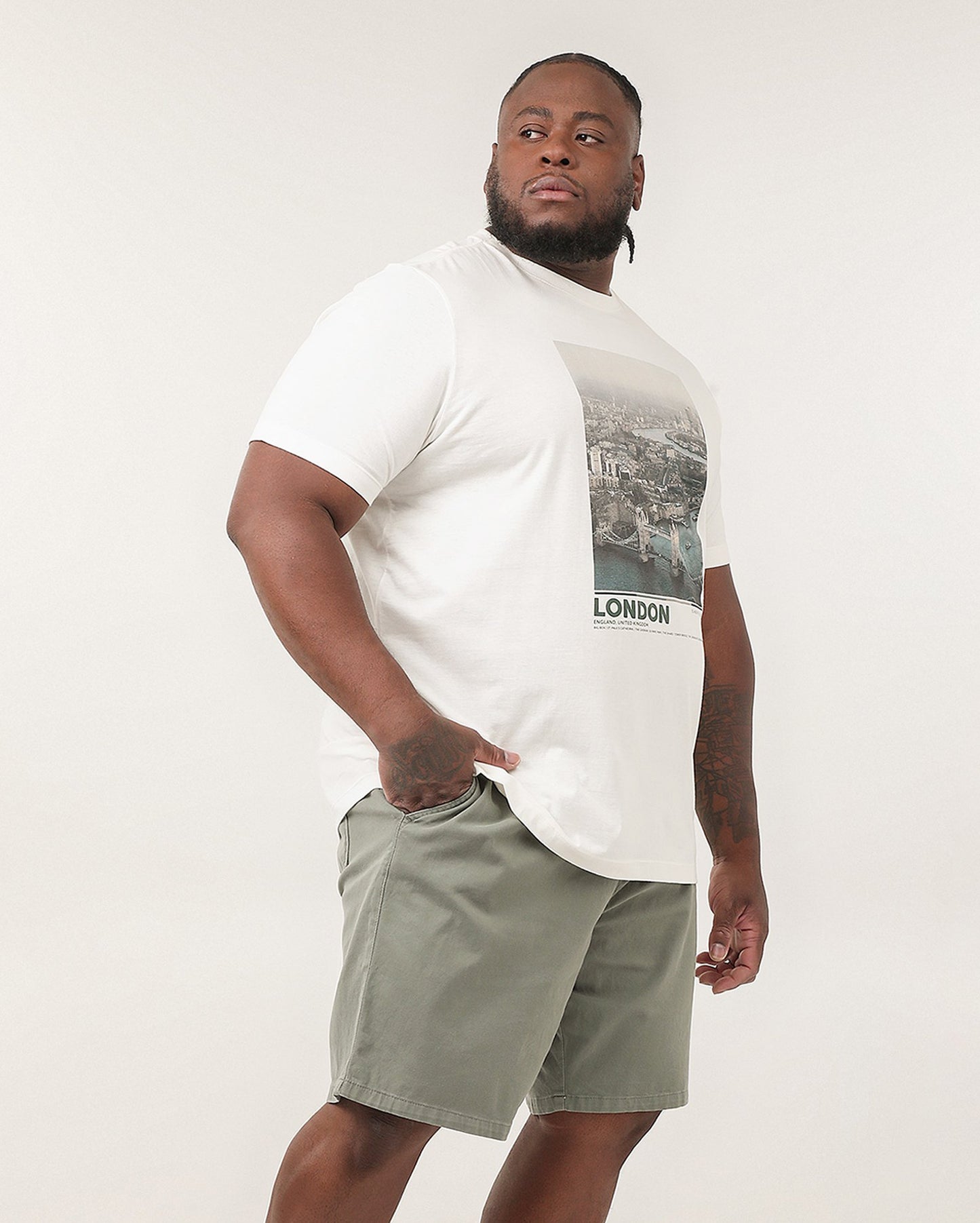 Shorts masculinos de sarja cinza de ajuste reto com elástico na cintura, tamanho grande, Pool Jeans