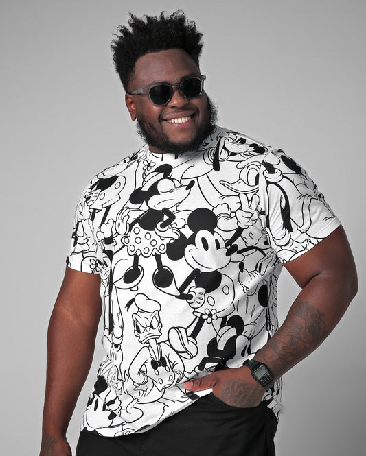 Camiseta masculina de manga curta plus size com personagens da Disney - Branca