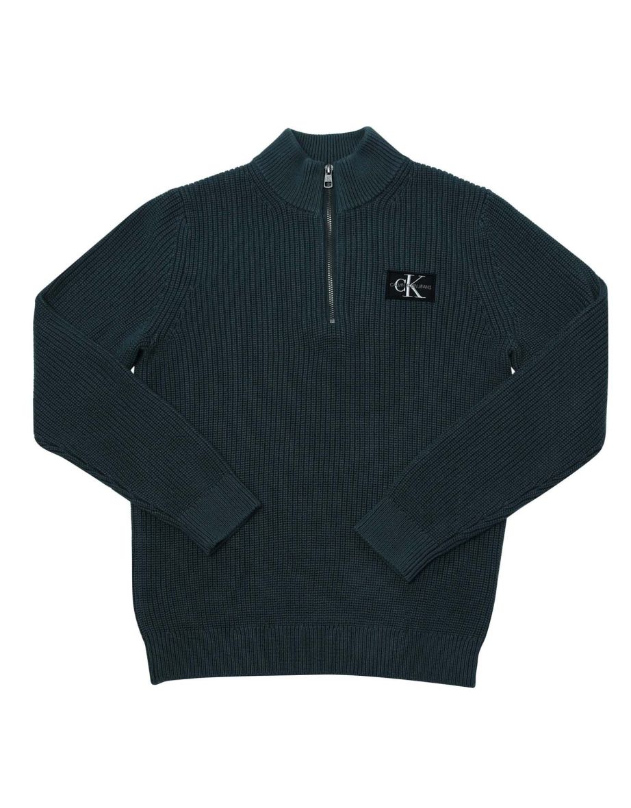 Calvin Klein Jeans - Maglione con zip e stemma da bambino in turchese