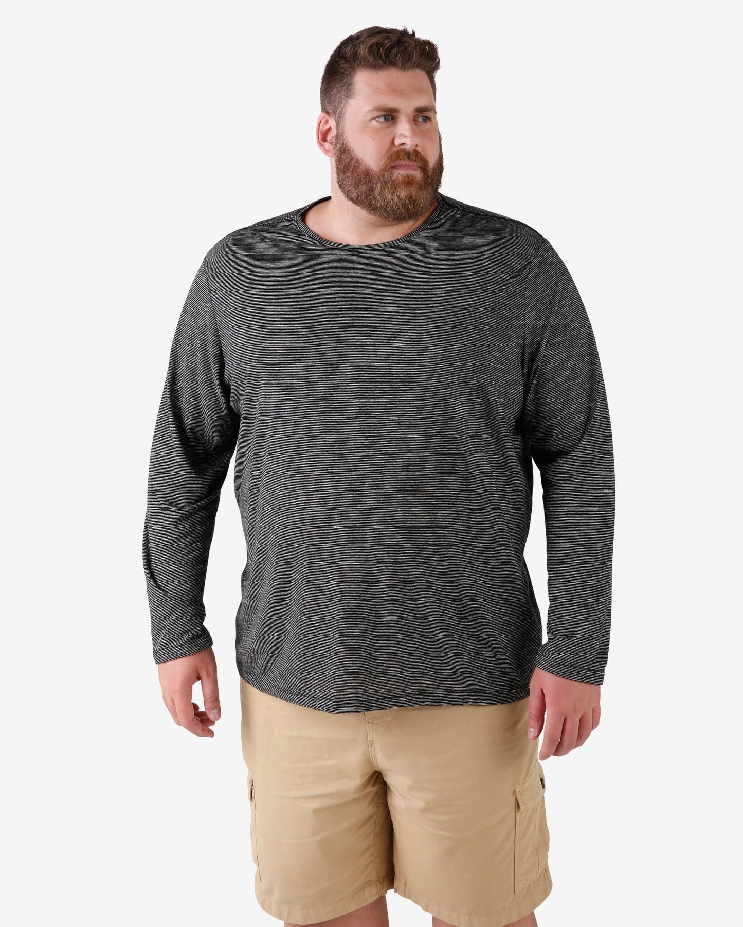 Camiseta de malha de manga longa plus size - Cinza