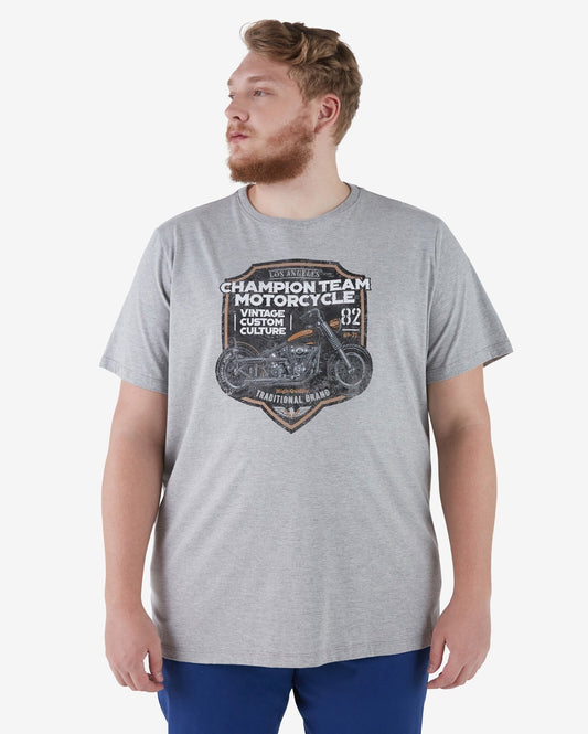 Camiseta Plus Size de manga curta para motociclistas em cinza-acinzentado