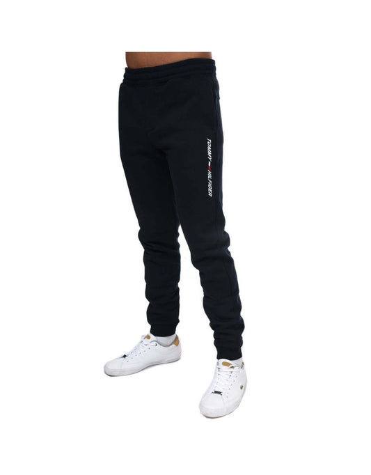 Tommy Hilfiger - Pantaloni in pile blu da uomo con logo e bandiera