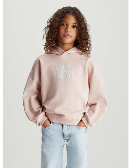 Sudadera con capucha Calvin Klein para niña, logo Flock rosa degradado
