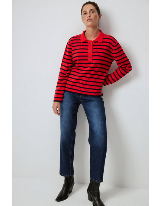 Maglione con collo a polo a righe