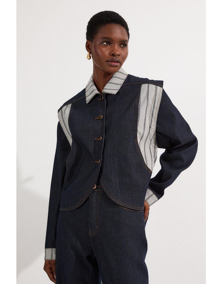 Giacca sartoriale con bottoni in denim a righe