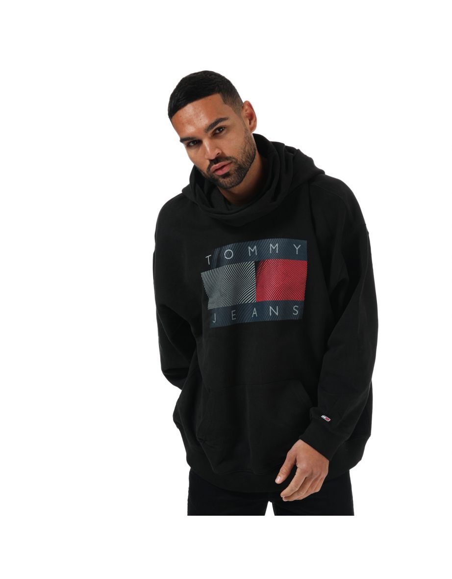 Sudadera con capucha y cuello de embudo Tommy Hilfiger negra con logotipo reflectante para hombre