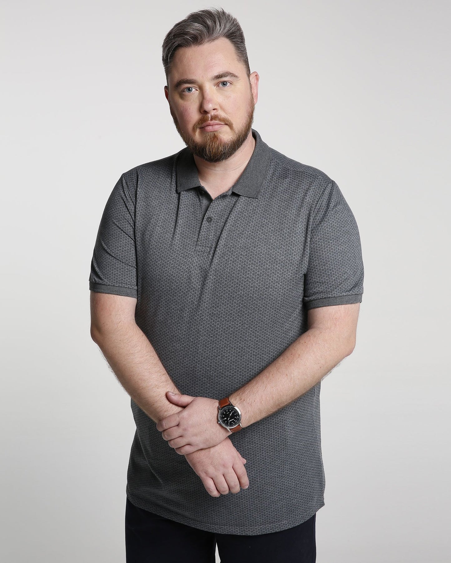 Camisa polo estampada plus size - cinza