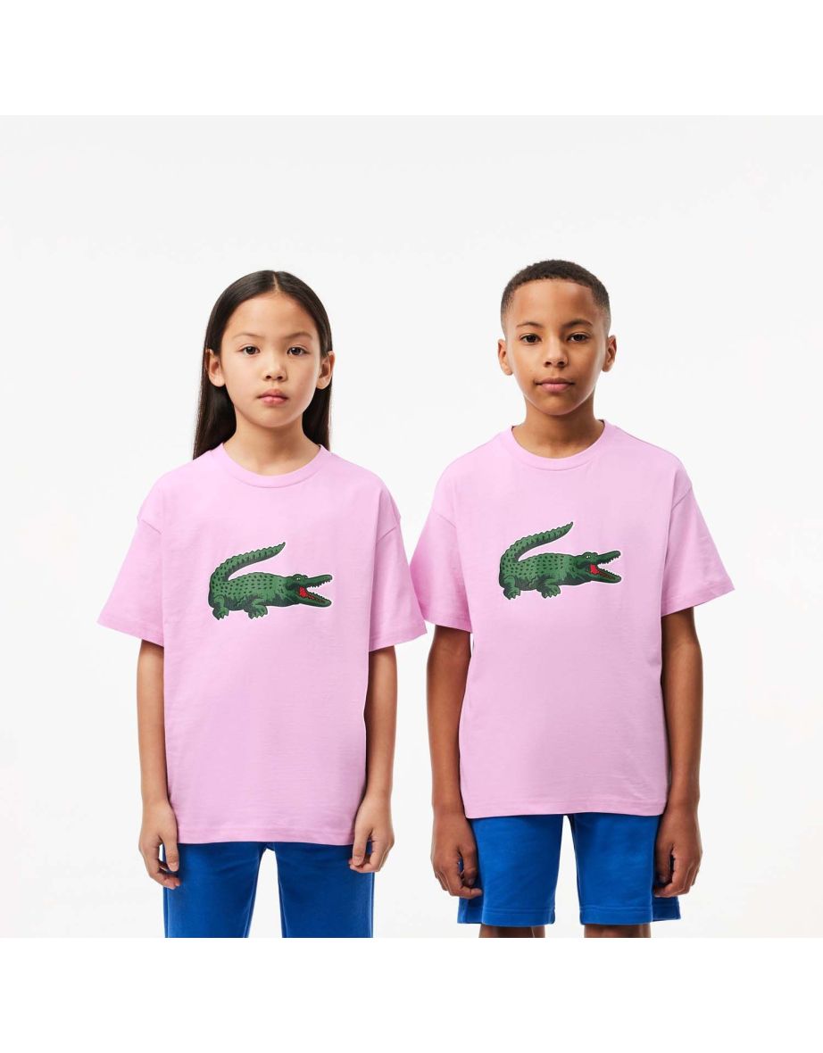 Camiseta de algodón con estampado gráfico para niños Lacoste en rosa