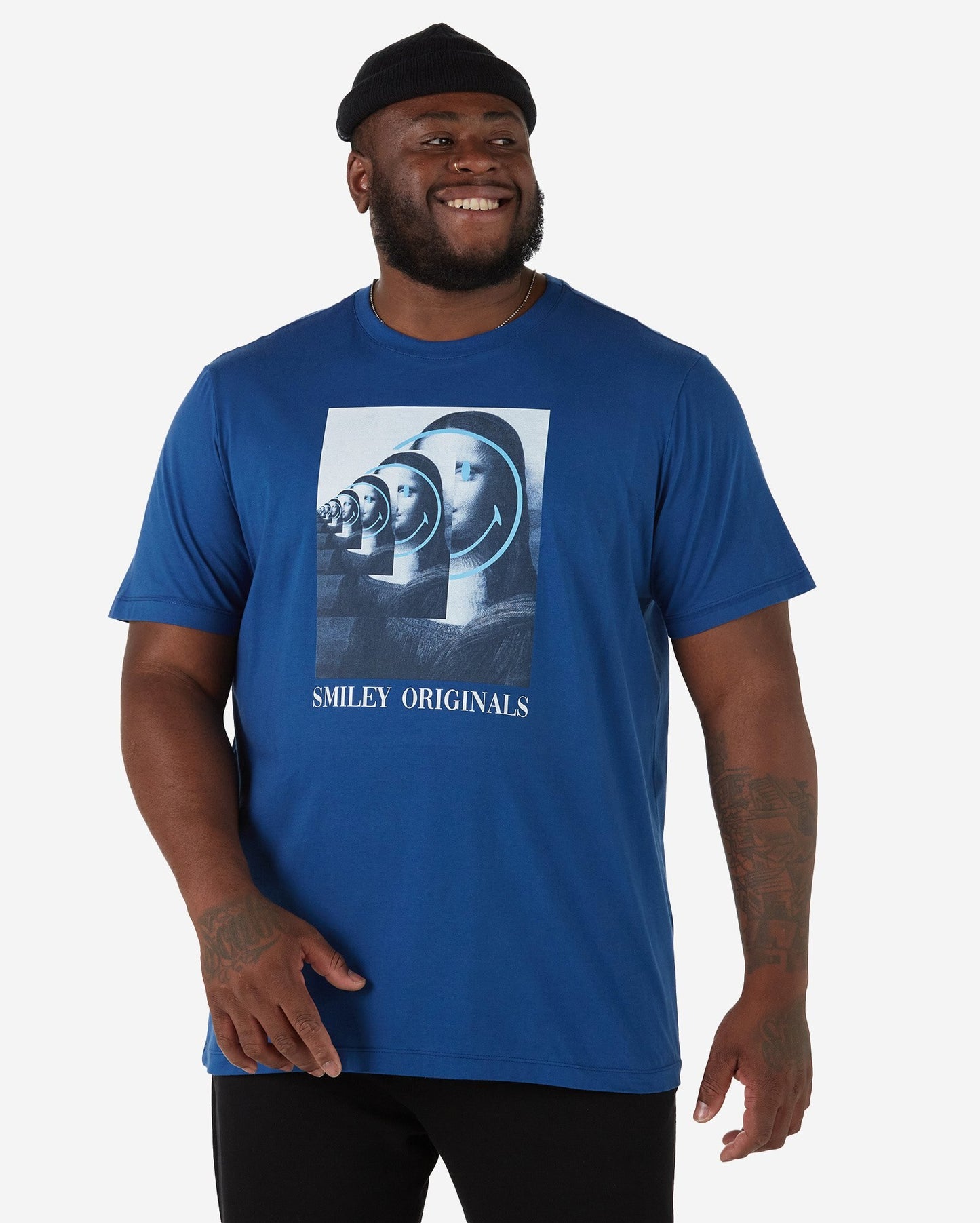 Camiseta masculina Plus Size de manga curta de algodão Monalisa Smiley® Originals Azul Riachuelo