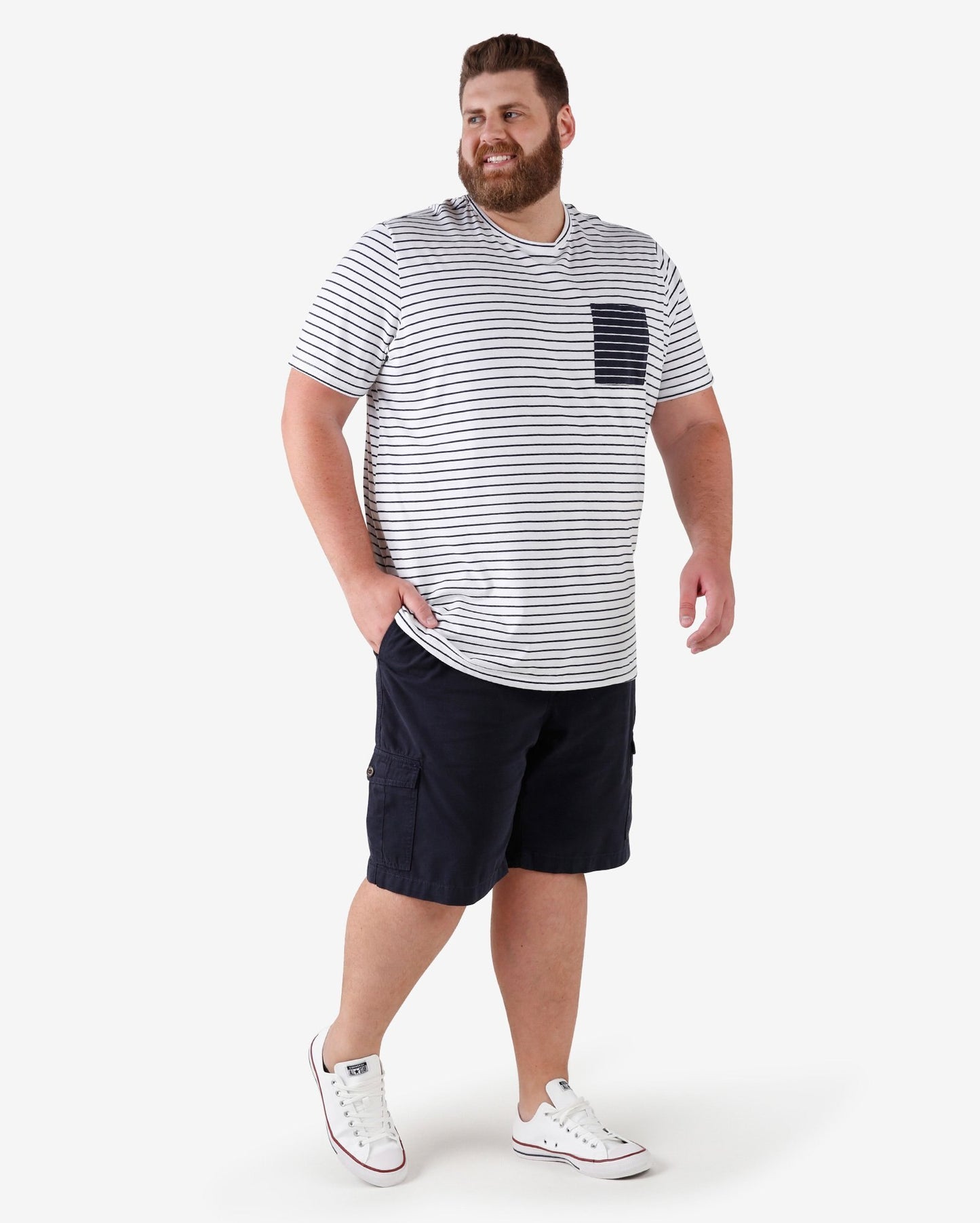 Plus Size Elastic Waist Cargo Shorts - Azul-marinho