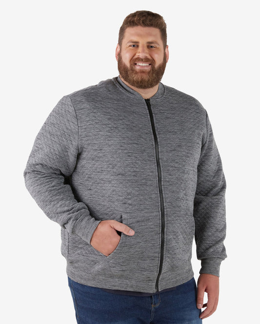Men's Plus Size Quilted Bomber Jacket in Heather Gray