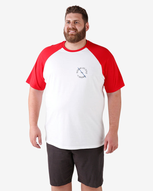 Plus Size Raglan T-Shirt - Outdoor Lifestyle - White/Red