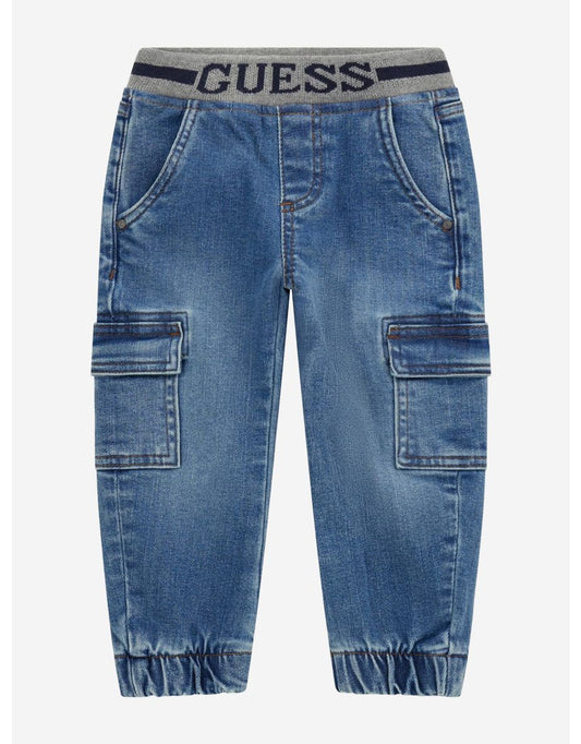 Jeans de brim confortável para meninos, puxado para dentro, em azul