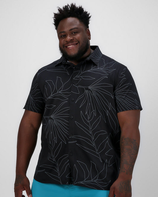 Camicia da uomo Plus Size con stampa a foglie nere | Allman By Riachuelo