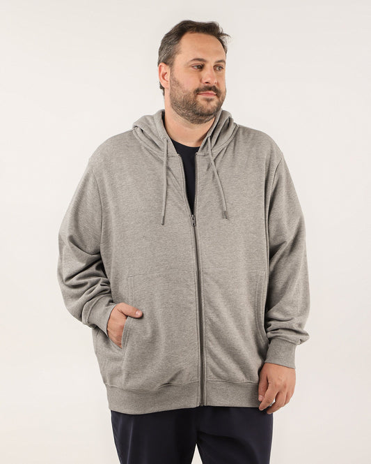 Moletom com capuz e zíper para homens de tamanho grande - cinza-claro | Original Plus da Riachuelo