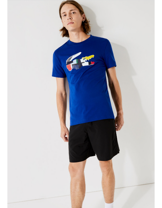 Camiseta masculina de algodão Lacoste com estampa de crocodilo em patchwork