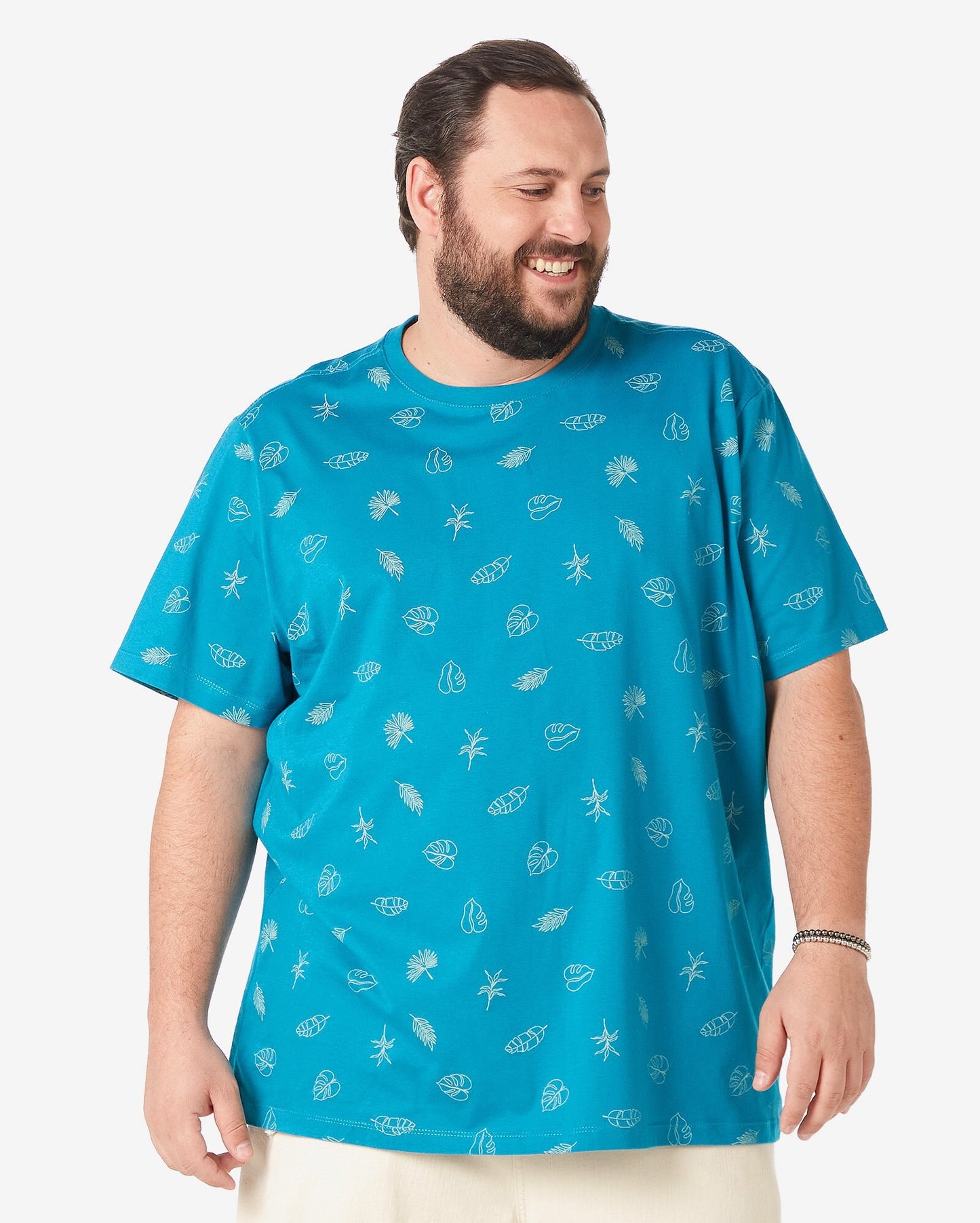 Men's Plus Size Turquoise Blue Leaf Print T-Shirt by Allman for Riachuelo