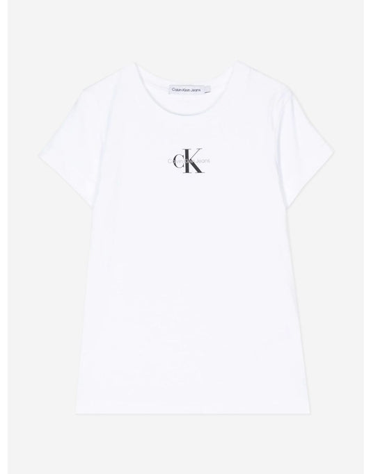 Top blanco con micromonograma para niña