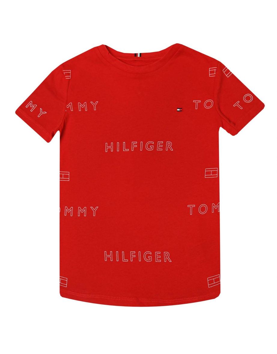 Boy's Tommy Hilfiger Junior Allover Logo Organic Cotton T-Shirt - Red