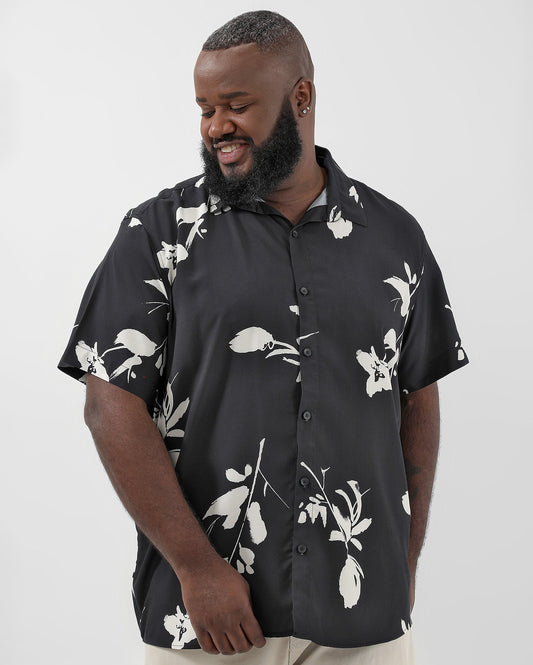 Camicia uomo plus size nera in viscosa floreale | Original Plus by Riachuelo