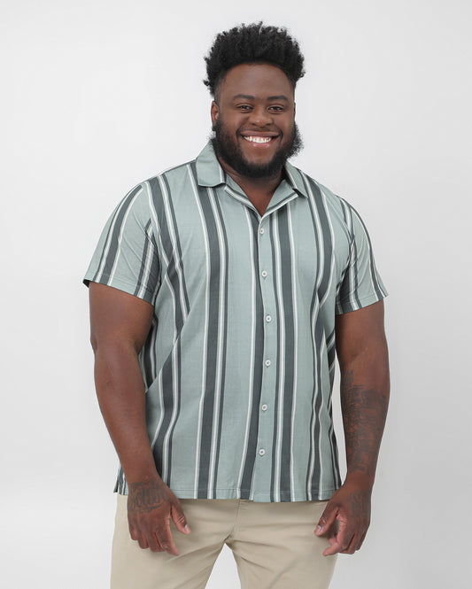 Camisa masculina de algodão listrada verde plus size | Original Plus by Riachuelo