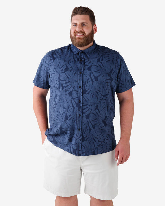 Camicia Plus Size in cotone con stampa a foglie - Blu