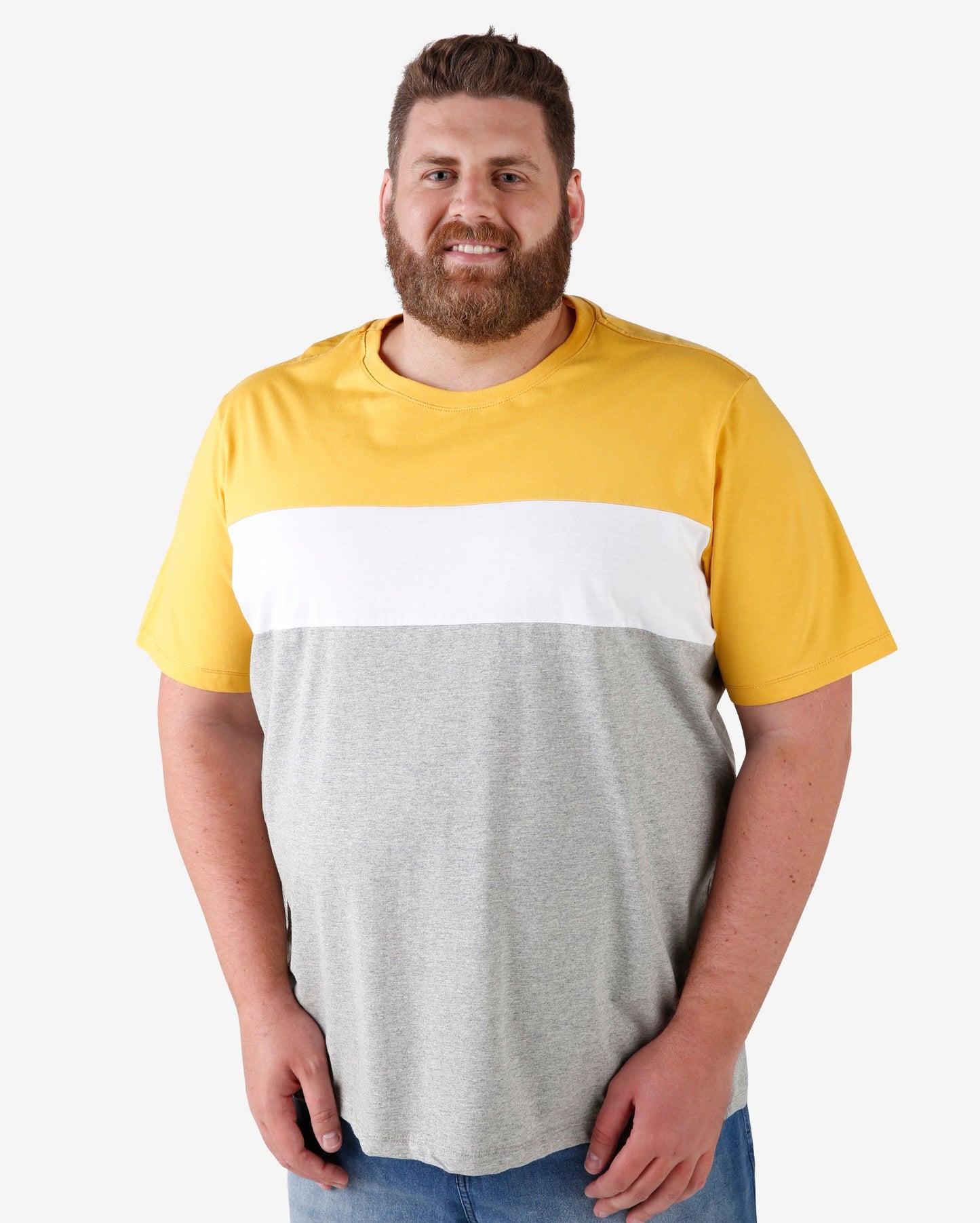 Maglietta Plus Size a righe - Giallo/Bianco/Grigio