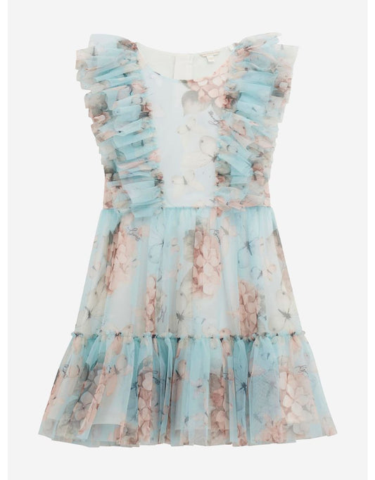 Vestito da bambina in tulle con collage di farfalle in blu