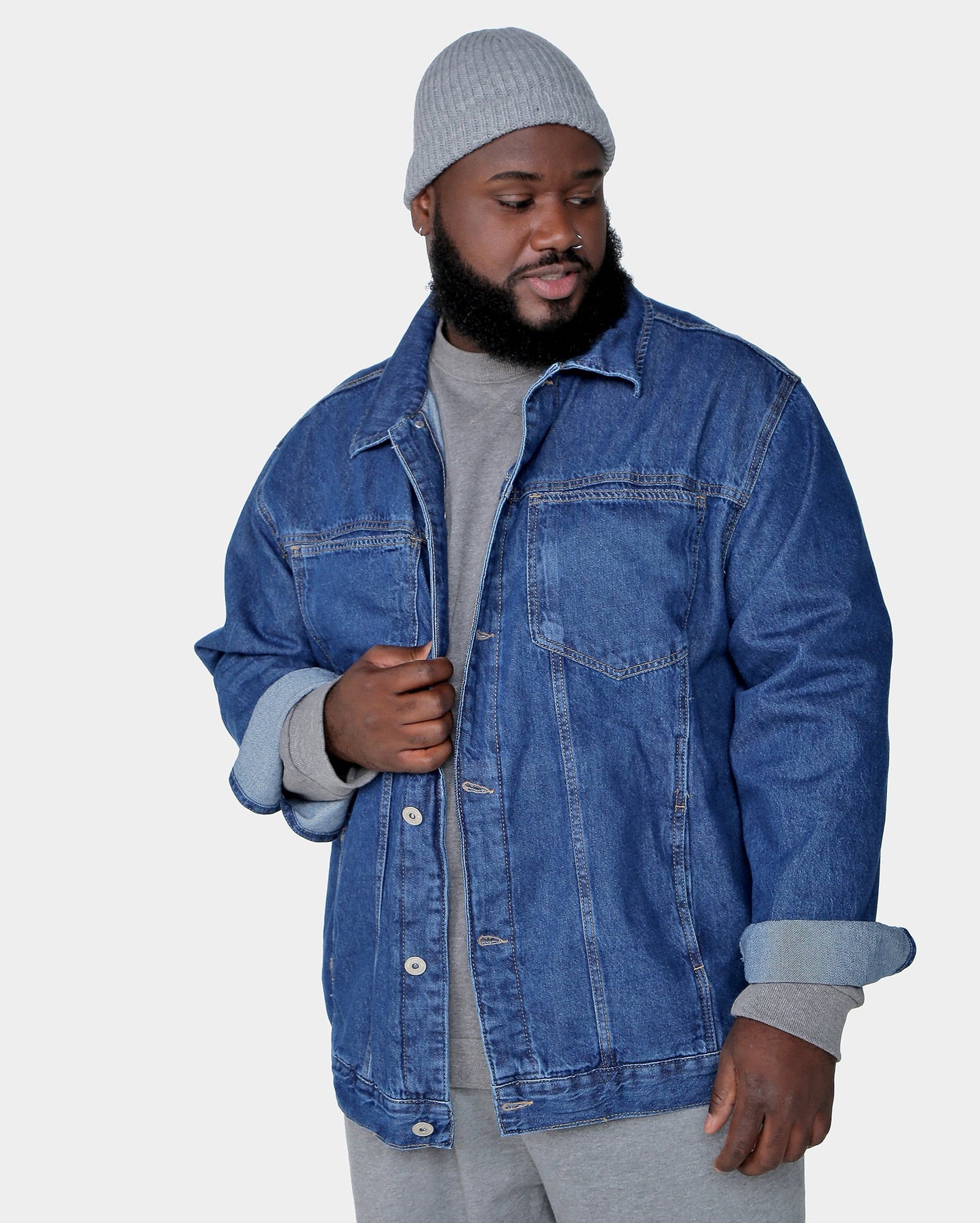 Jaqueta masculina de brim azul médio plus size da Allman para Riachuelo