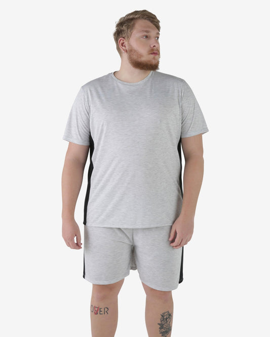 Pigiama corto Plus Size con banda laterale in grigio Heather