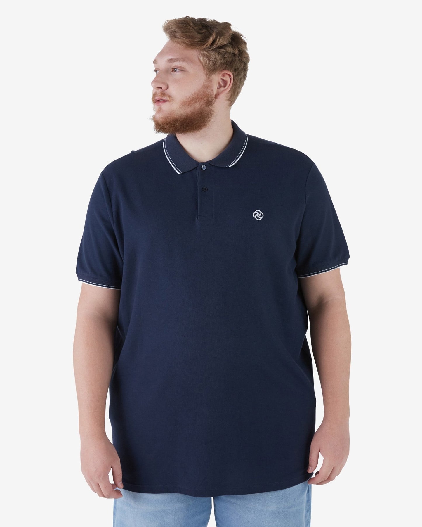 Navy Blue Basic Short Sleeve Piquet Polo Shirt - Plus Size
