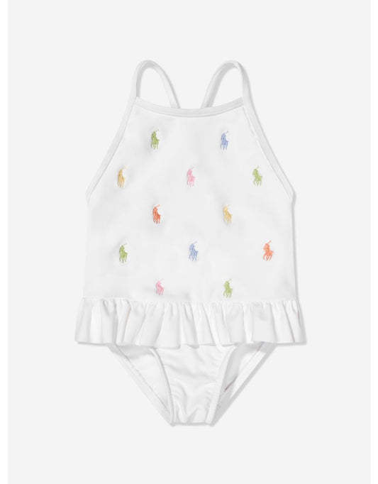 Girls' White Logo Swimsuit