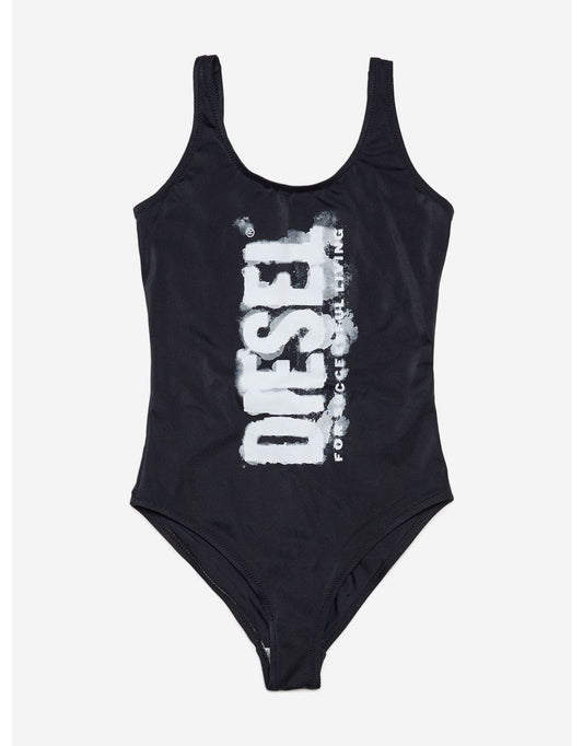 Girls' Black Logo Swimsuit