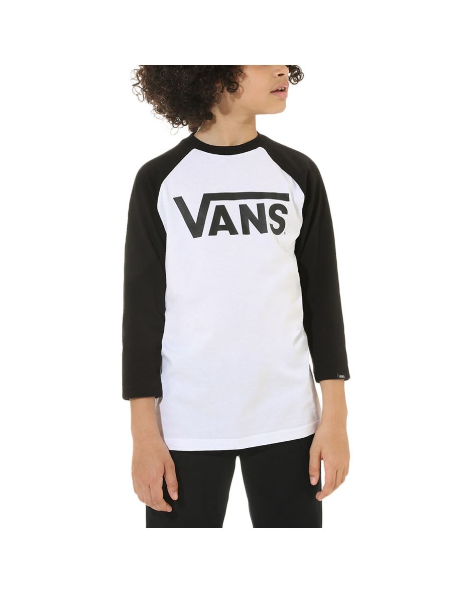 Vans Kids Boys Classic Raglan Crew Neck Cotton T-Shirt - Black/White