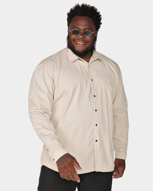 Men's Plus Size Beige Long Sleeve Denim Shirt with Pocket - Allman by Riachuelo