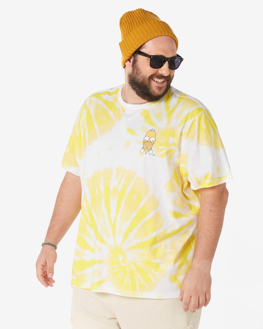 Camiseta masculina de manga curta Plus Size The Simpsons Tie Dye Amarelo/Branco