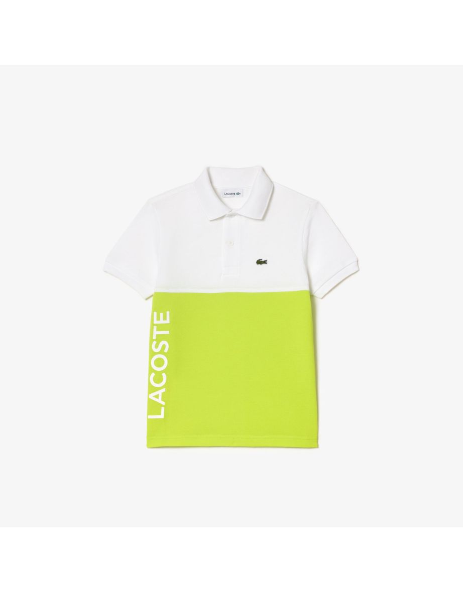 Boy's Lacoste Organic Cotton Colorblock Polo Shirt in White