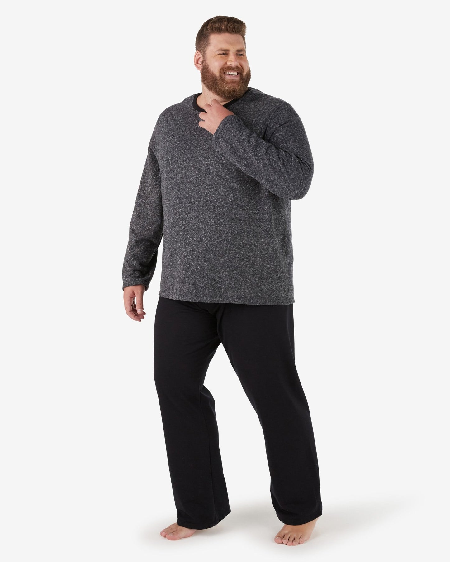 Pijama comprido masculino plus size com bolso em mistura cinza-carvão