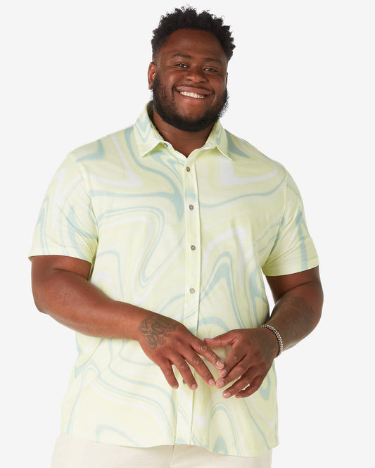 Camiseta masculina plus size de manga curta com estampa abstrata verde-clara - Allman By Riachuelo