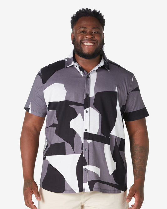 Camisa masculina plus size de manga curta abstrata multicolorida da Allman para Riachuelo